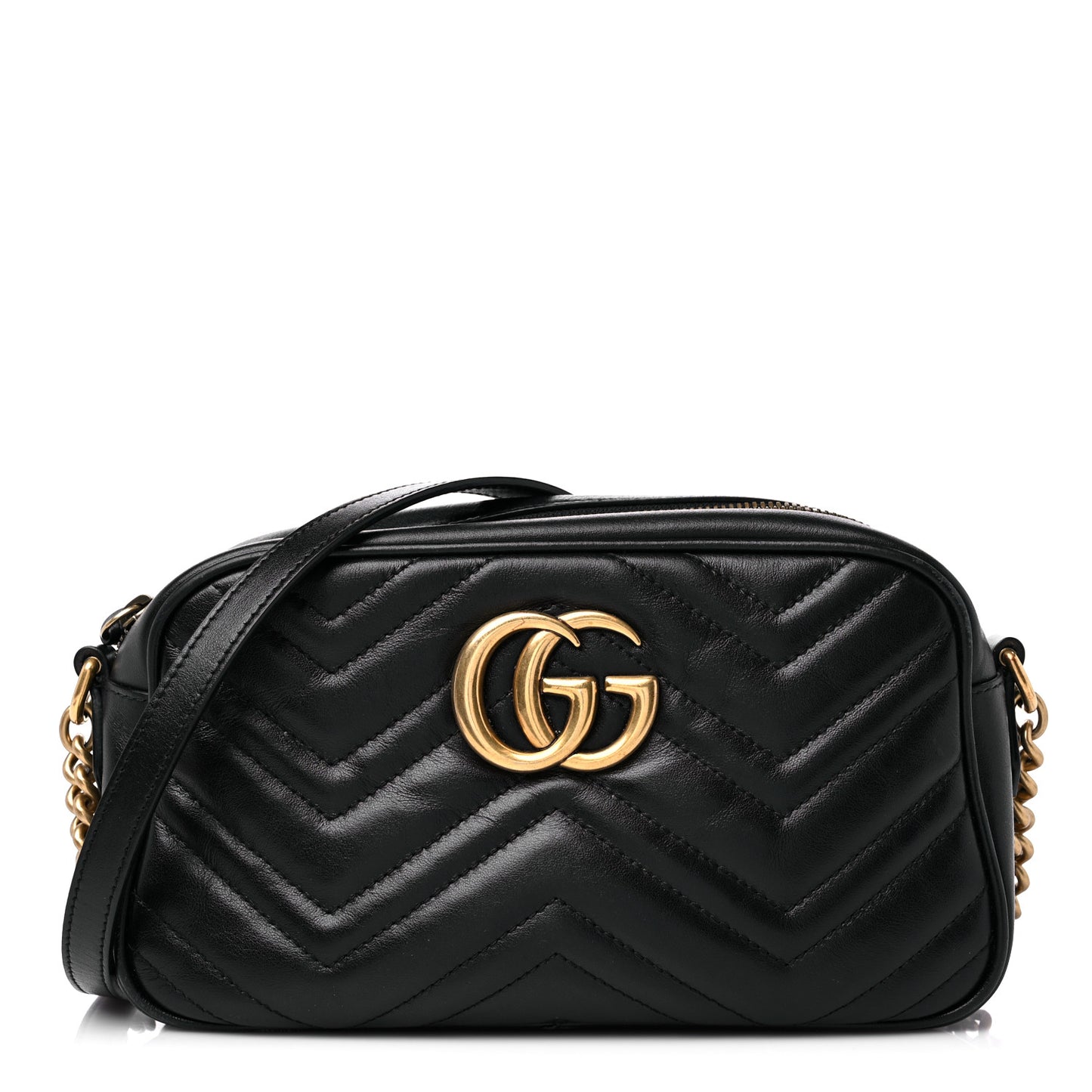 Calfskin Matelasse Small GG Marmont Chain Shoulder Bag Black