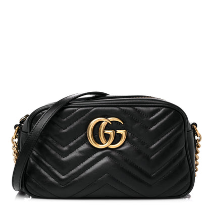 Gucci Calfskin Matelasse Small GG Marmont Chain Shoulder Bag Black 1 of 21