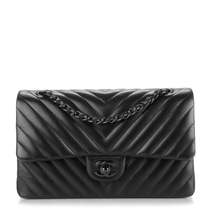 Chanel Lambskin Chevron Quilted Medium Double Flap So Black 1 of 8