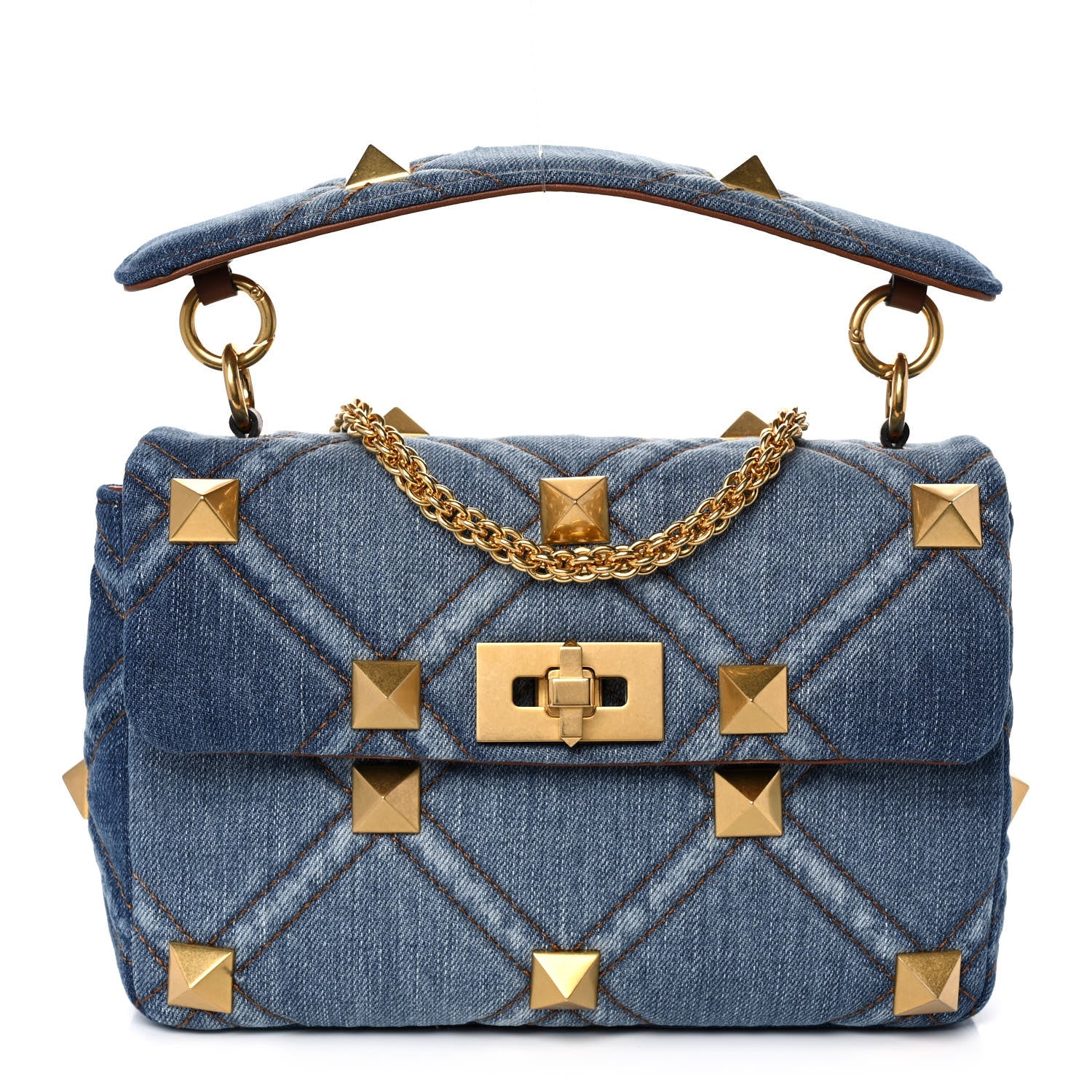 Valentino Garavani Denim Medium Roman Stud Shoulder Bag Light Denim Selleria 1 of 12