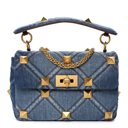 Valentino Garavani Denim Medium Roman Stud Shoulder Bag Light Denim Selleria 1 of 12