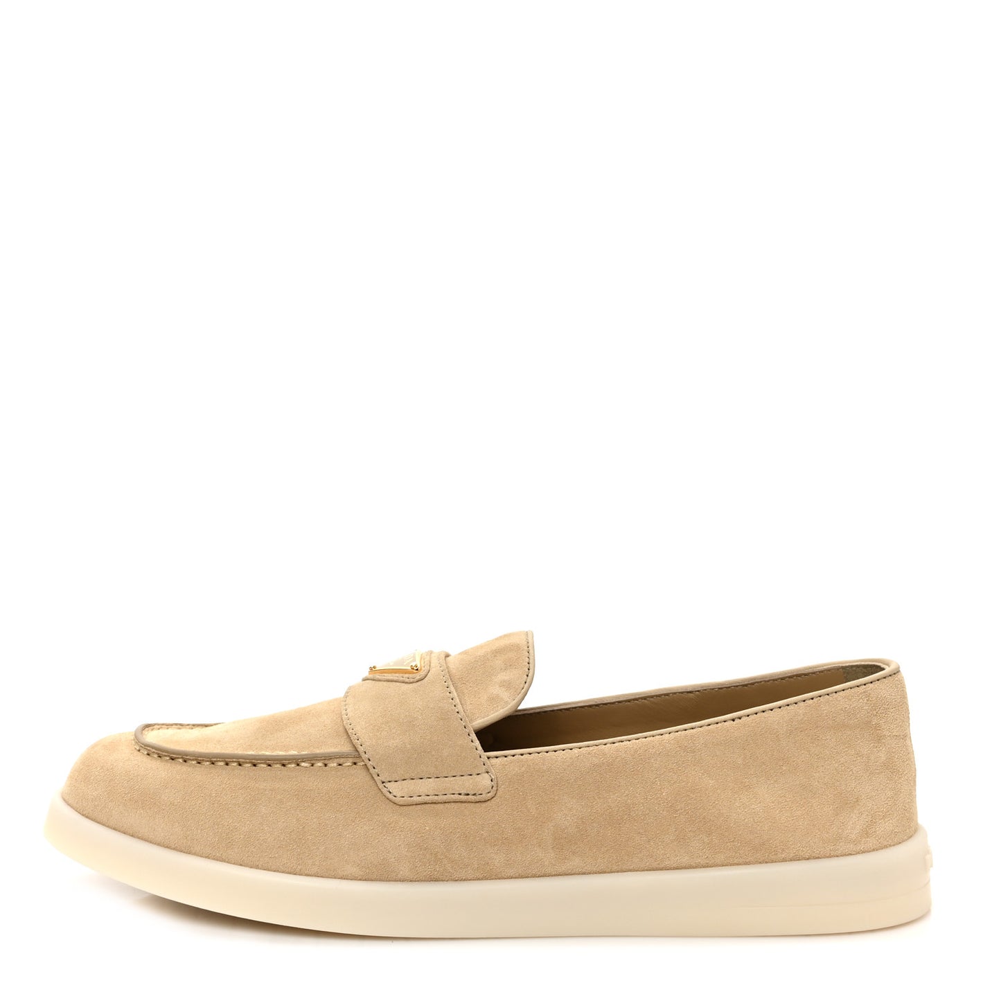 Vitello Scamosciato Metal Triangle Logo Saint Tropez 25mm Loafers 40 Ecru