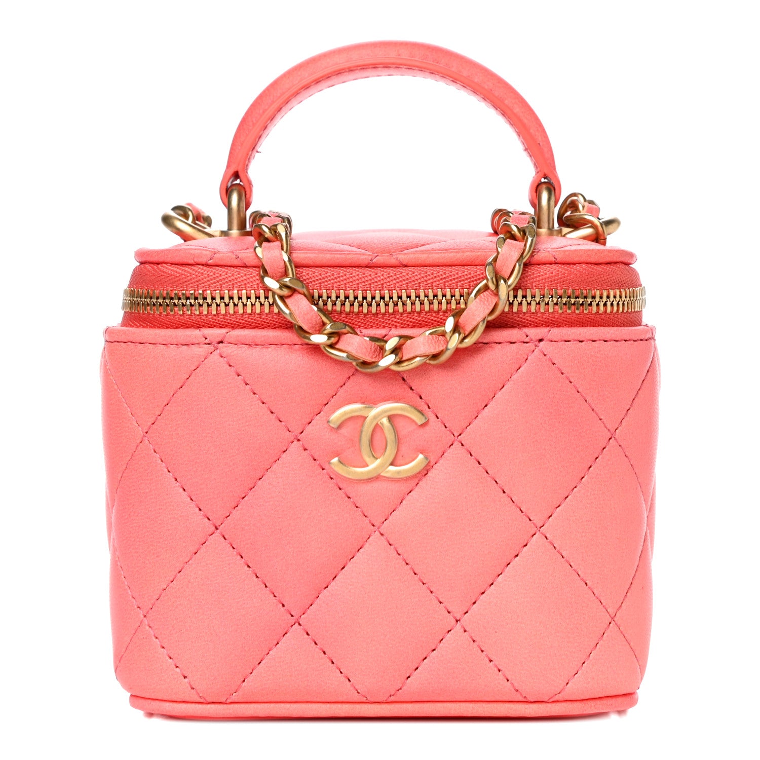 Chanel Lambskin Quilted Ombre Top Handle Mini Vanity Case With Chain Coral 1 of 11