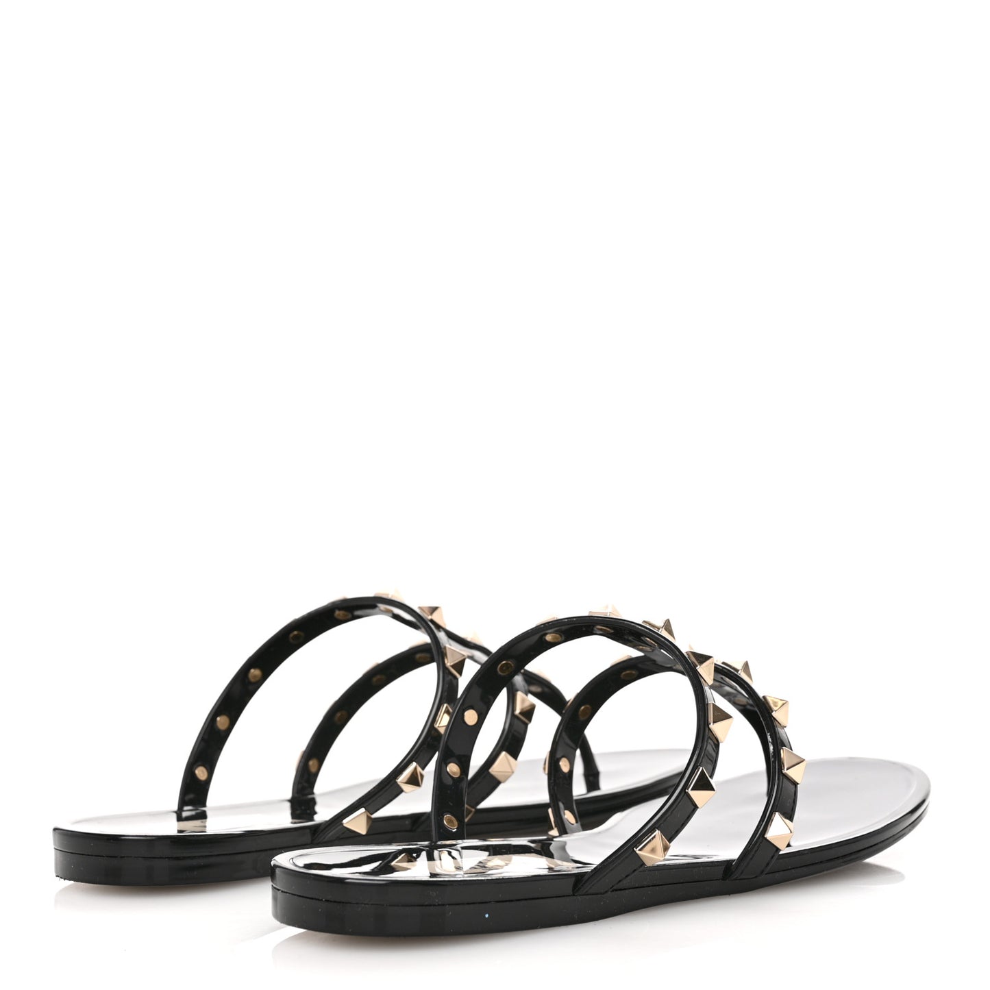 PVC Jelly Rockstud Caged Flat Thong Sandals 38 Black