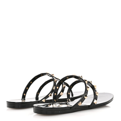 Valentino Garavani PVC Jelly Rockstud Caged Flat Thong Sandals 38 Black 5 of 8