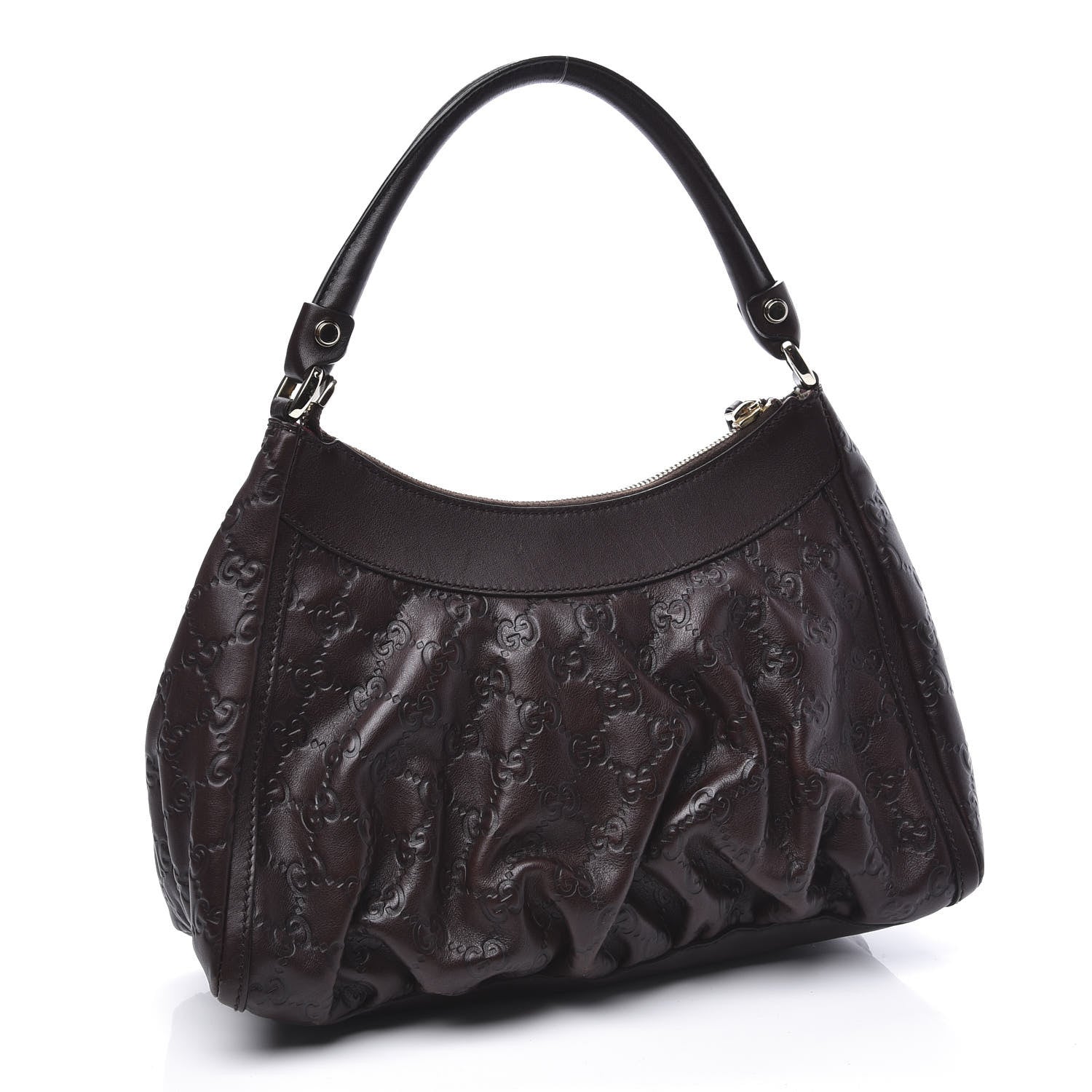 Gucci Guccissima Small D Gold Ring Shoulder Bag Chocolate Brown 2 of 10