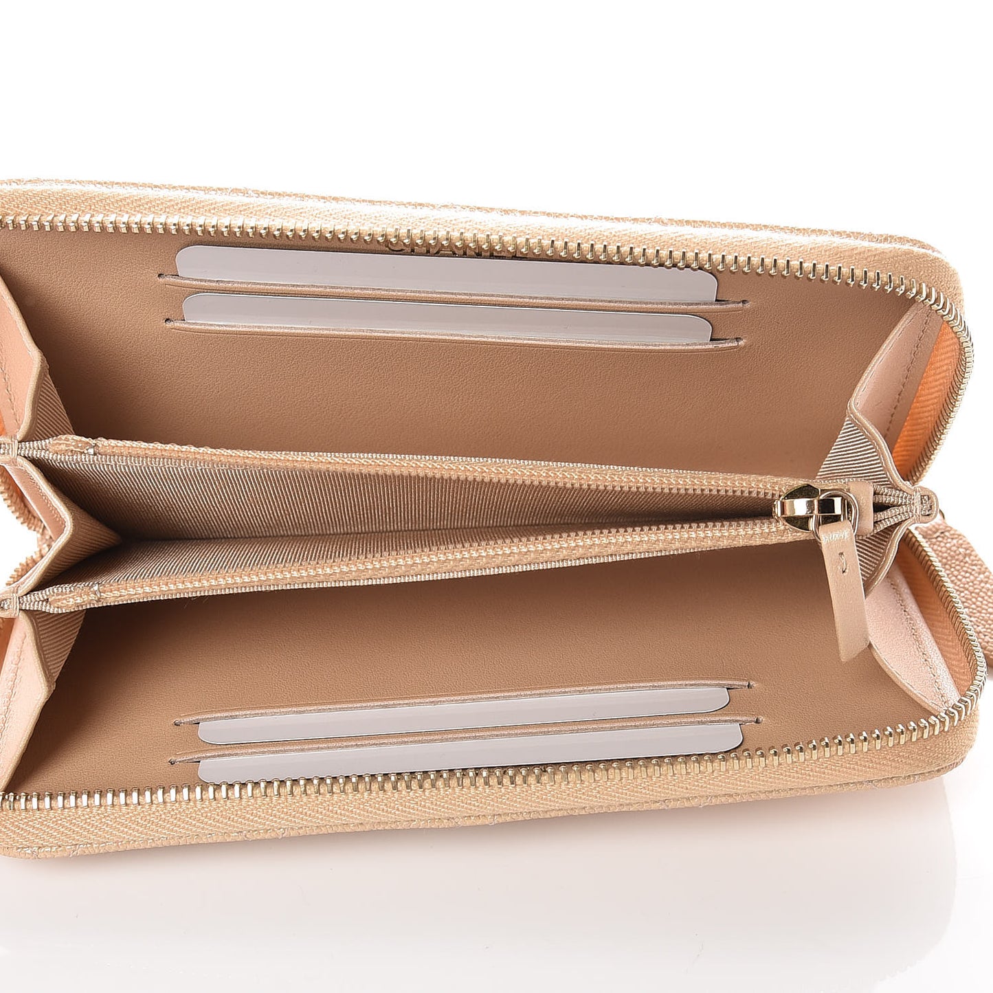 Iridescent Caviar Quilted Medium Zip Around Wallet Beige