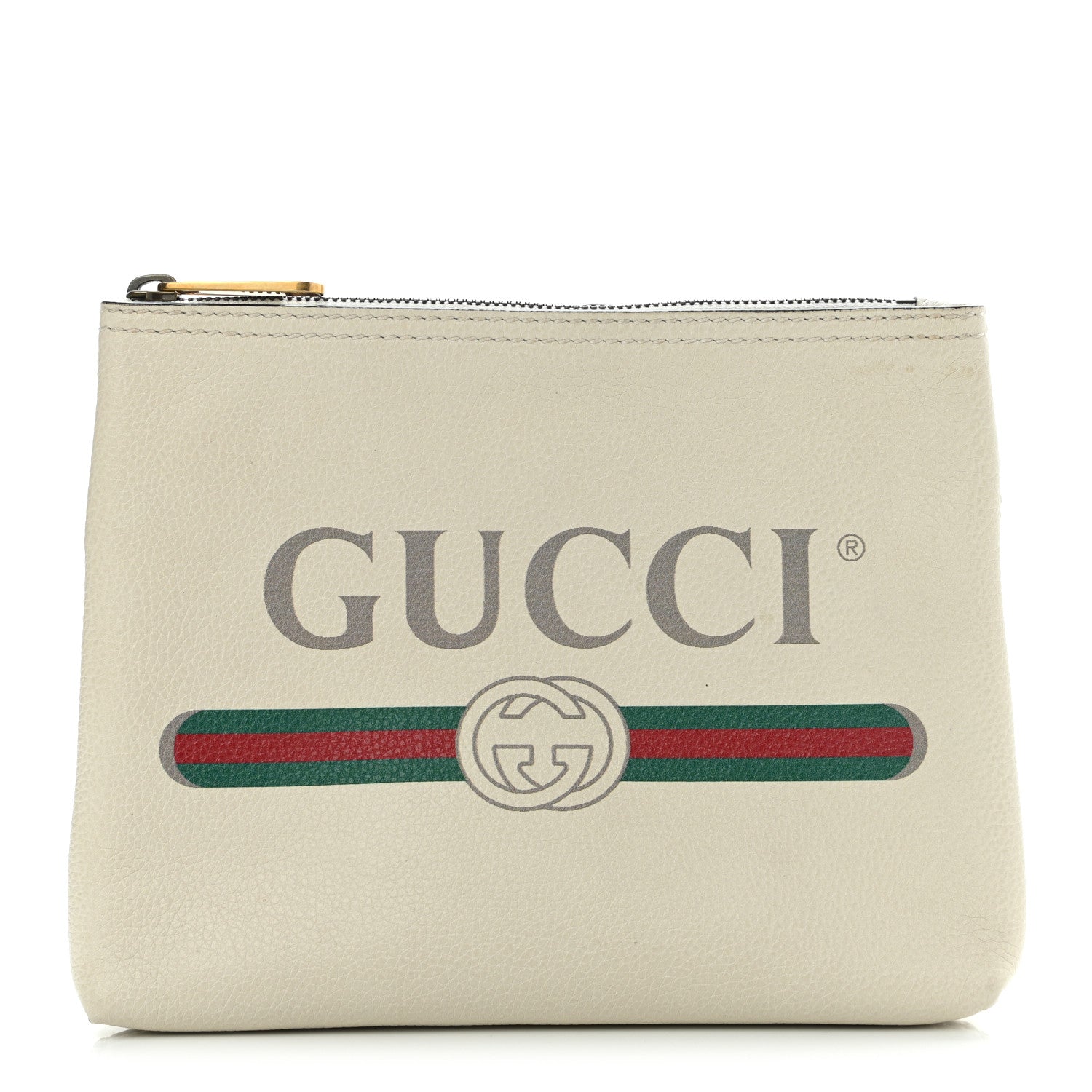 Gucci Pebbled Calfskin Medium Logo Portfolio Clutch White 1 of 8