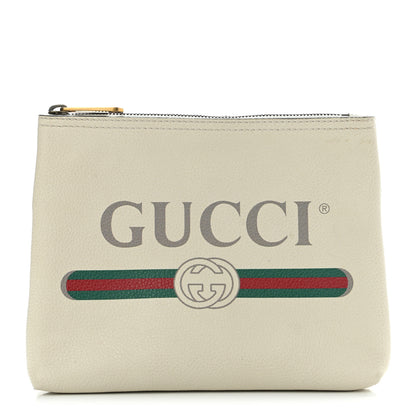 Gucci Pebbled Calfskin Medium Logo Portfolio Clutch White 1 of 8