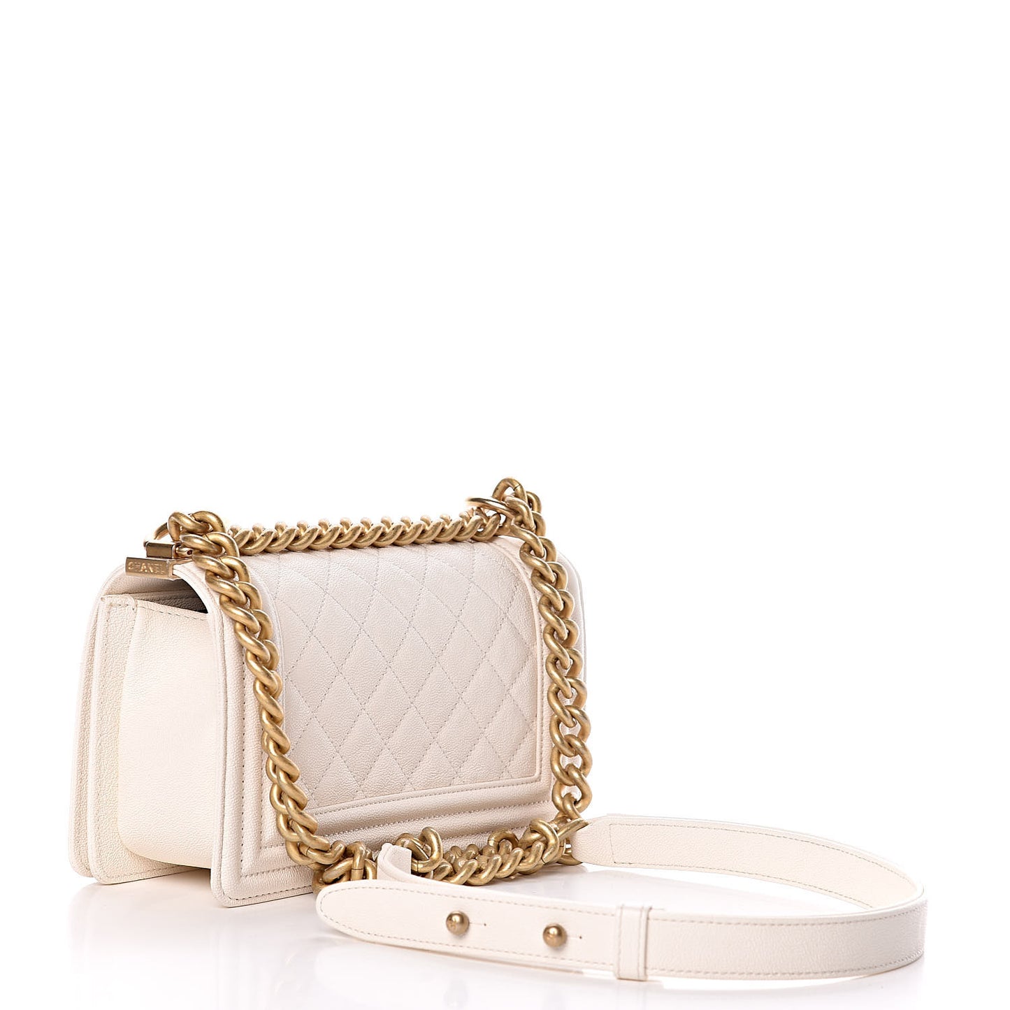 Caviar Quilted Small Boy Flap Ivory