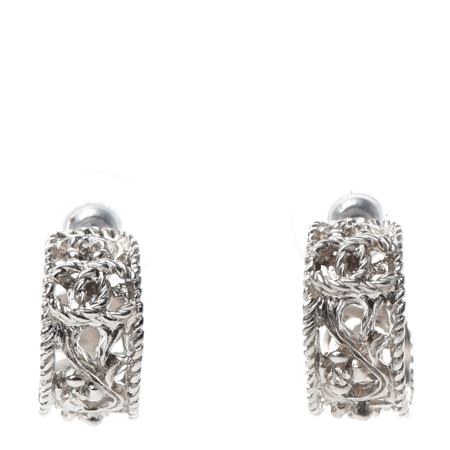 Chanel CC Camellia Hoop Earrings Silver 1 of 5