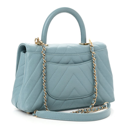 Chanel Caviar Chevron Quilted Mini Coco Handle Flap Light Blue 2 of 10