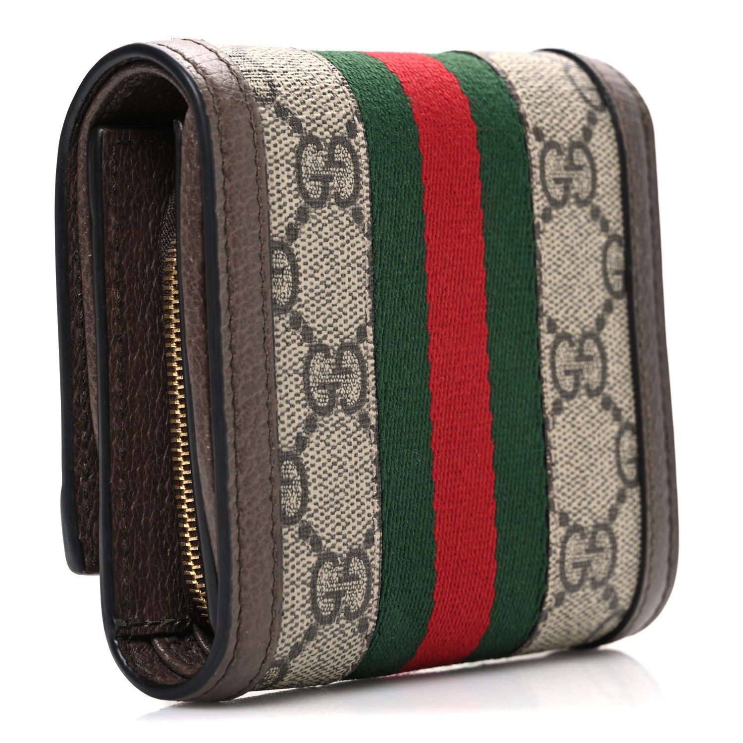 Gucci GG Supreme Monogram Textured Calfskin Web Ophidia Card Case Wallet Beige Ebony New Acero 3 of 6