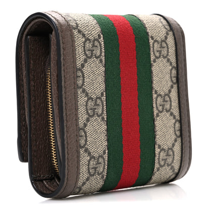Gucci GG Supreme Monogram Textured Calfskin Web Ophidia Card Case Wallet Beige Ebony New Acero 3 of 6