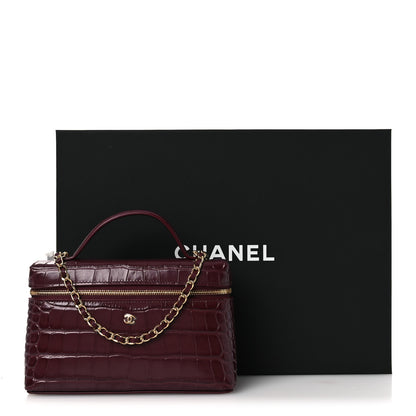 Chanel Calfskin Crocodile Embossed Crococo Top Handle Slim Vanity Case With Chain Dark Burgundy 12 of 12