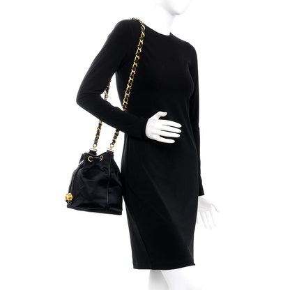 Chanel Satin CC Drawstring Bucket Bag Black 2 of 14