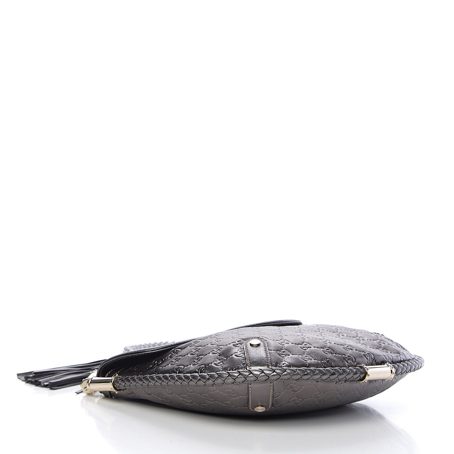 Gucci Guccissima Britt Tassel Shoulder Bag Gunmetal 3 of 9