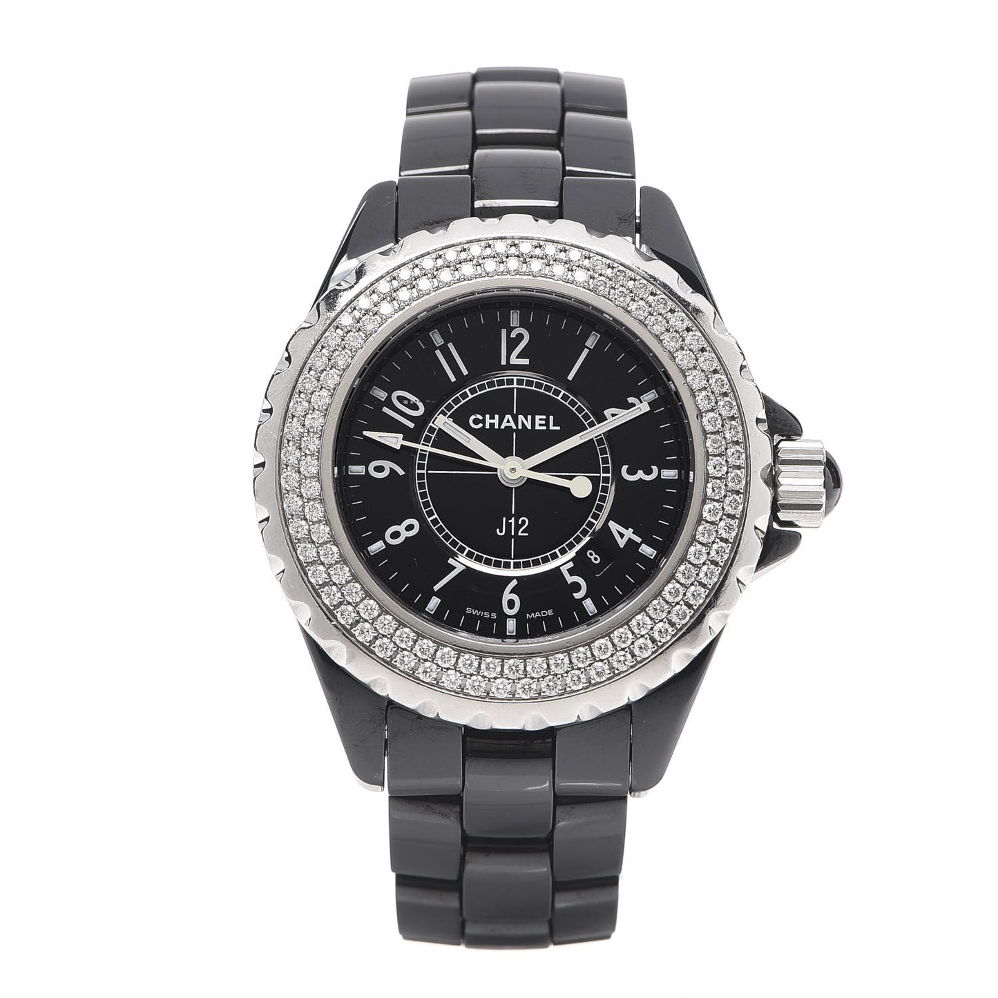 Stainless Steel Ceramic Diamond Pave Bezel 33mm J12 Quartz Watch Black