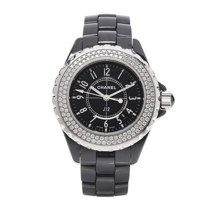Chanel Stainless Steel Ceramic Diamond Pave Bezel 33mm J12 Quartz Watch Black 1 of 5