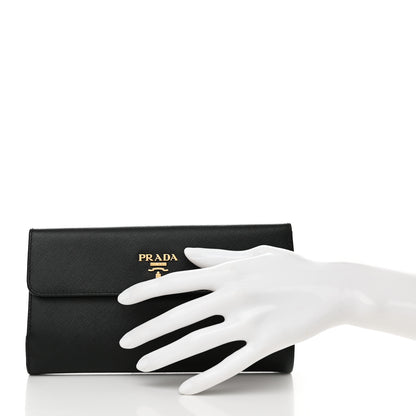 Prada Saffiano Metal Large Flap Wallet Black 2 of 12