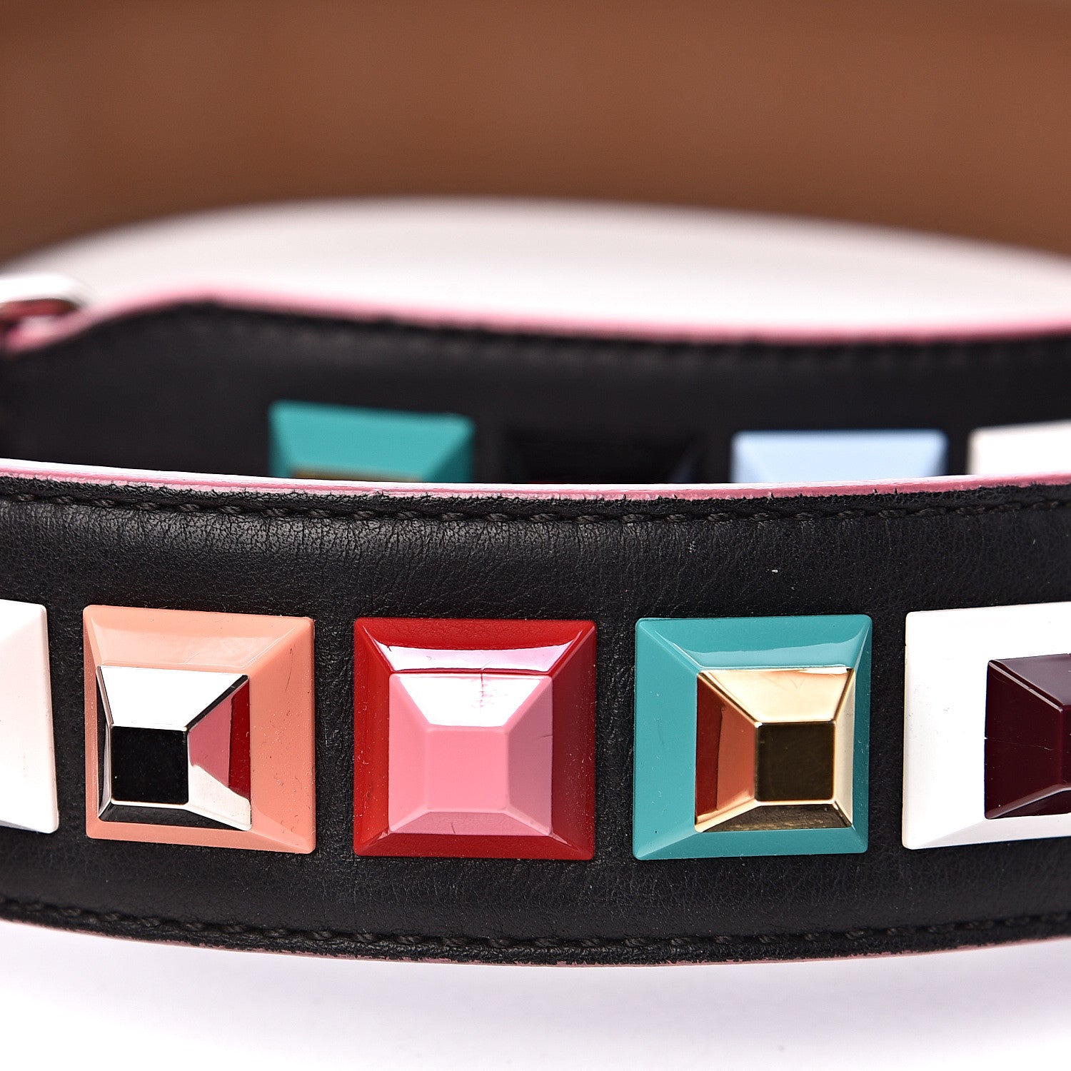 Fendi Vitello Dolce Plexiglass Bi-Color Studded Strap You Black Brownie Multicolor 4 of 4