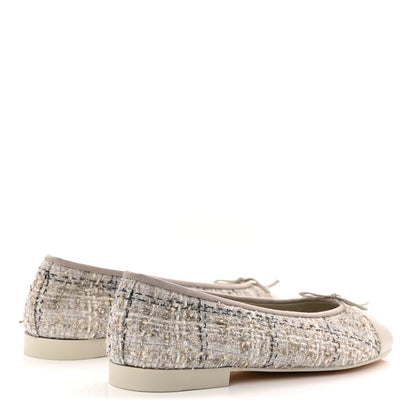 Chanel Tweed Lambskin Cap Toe Ballerina Flats 40 Grey Multicolor 5 of 9