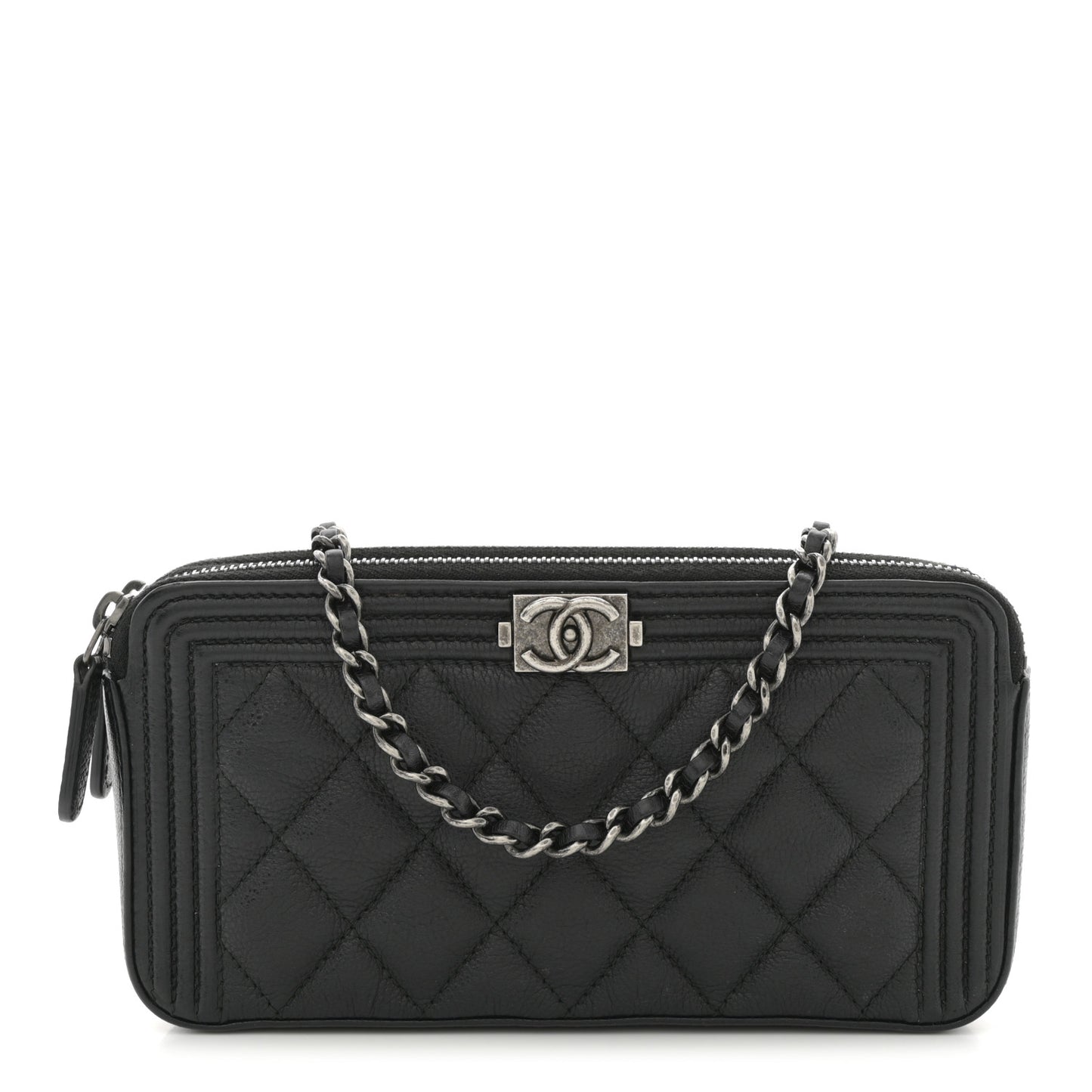 Caviar Quilted Small Boy Clutch With Chain Black