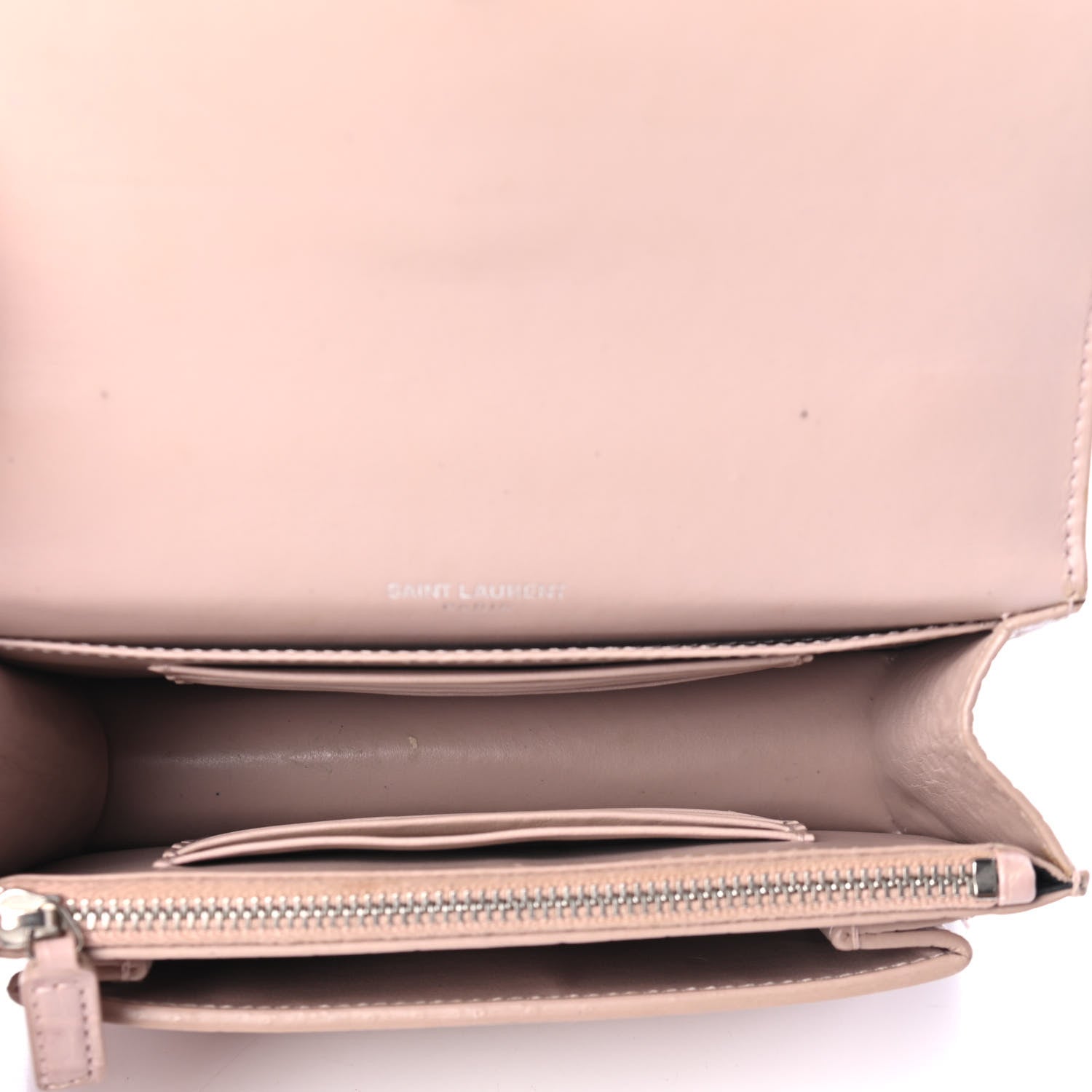 Saint Laurent Calfskin Crocodile Embossed Monogram Sunset Chain Wallet Marble Pink 4 of 4