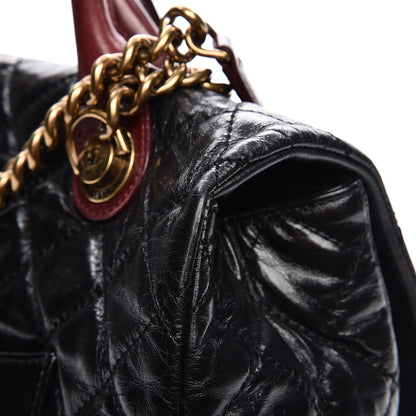 Chanel Glazed Calfskin Castle Rock Large Flap Black Burgundy 10 of 17