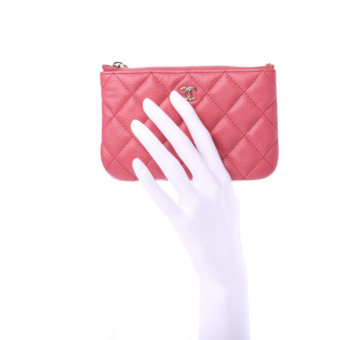 Caviar Quilted Small Cosmetic Case Dark Pink