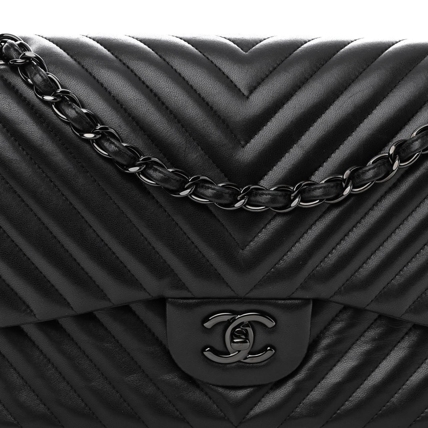 Lambskin Chevron Quilted Jumbo Double Flap So Black