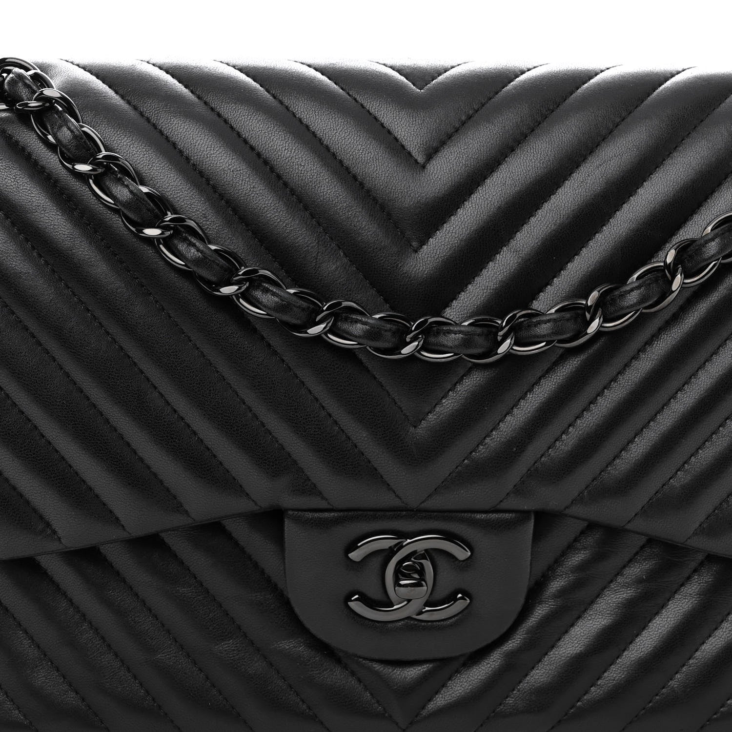 Chanel Lambskin Chevron Quilted Jumbo Double Flap So Black 8 of 11