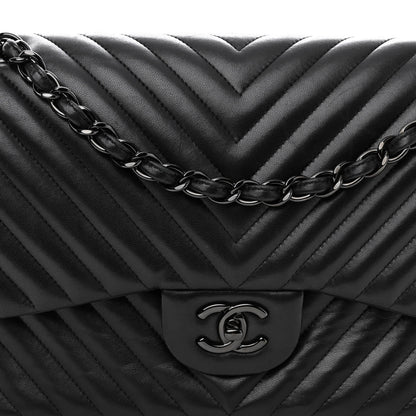 Chanel Lambskin Chevron Quilted Jumbo Double Flap So Black 8 of 11