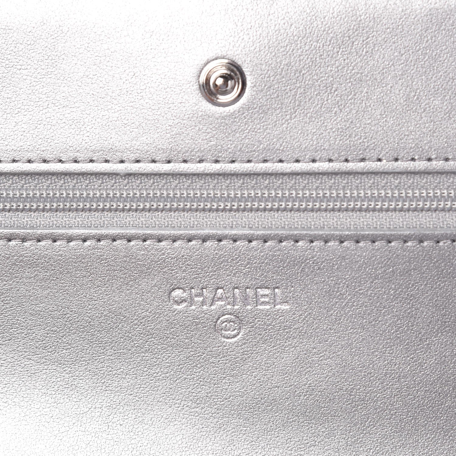 Chanel Patent Metallic Crumpled Calfskin Chevron Quilted Wallet On Chain WOC Silver 6 of 9