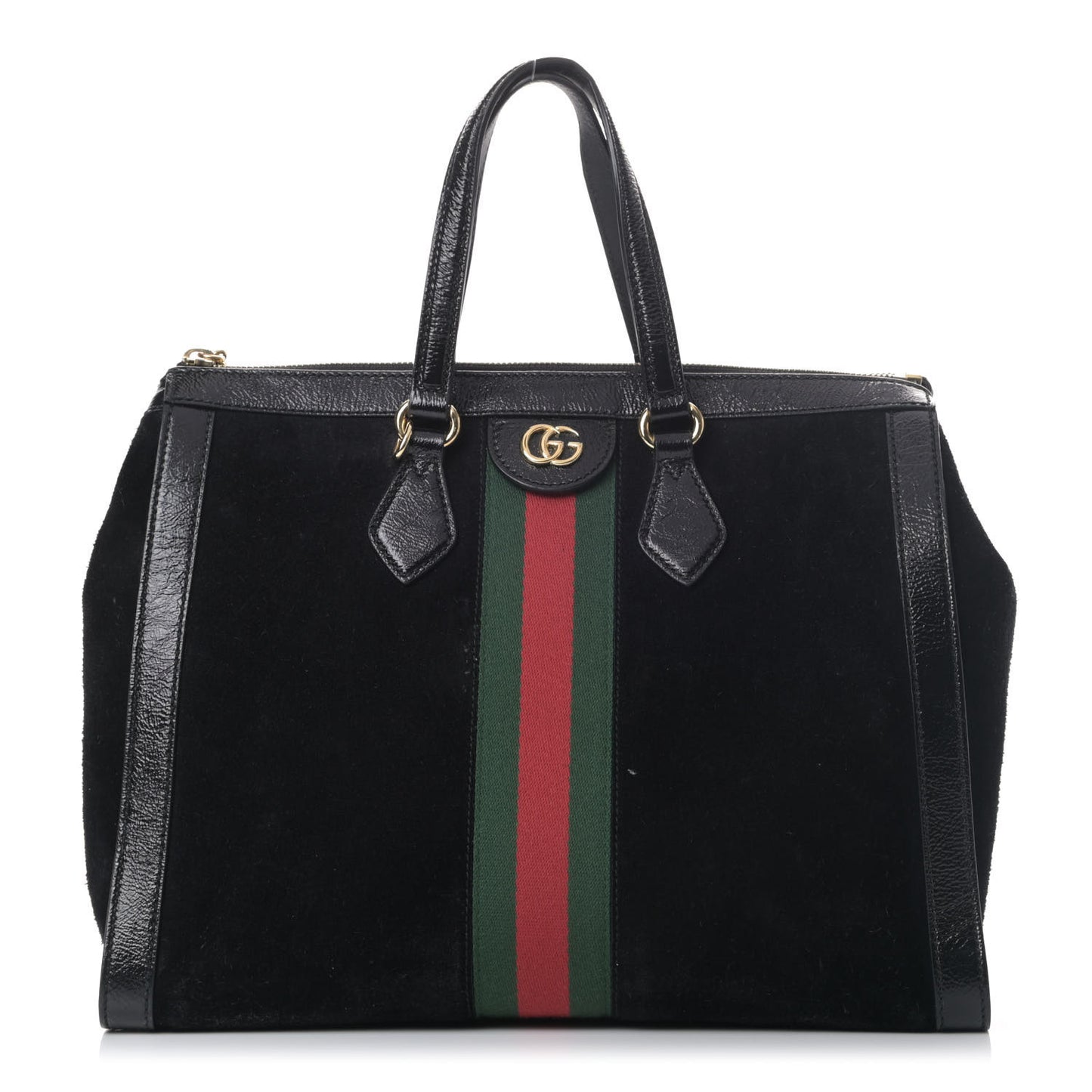 Suede Patent GG Web Medium Ophidia Tote Bag Black