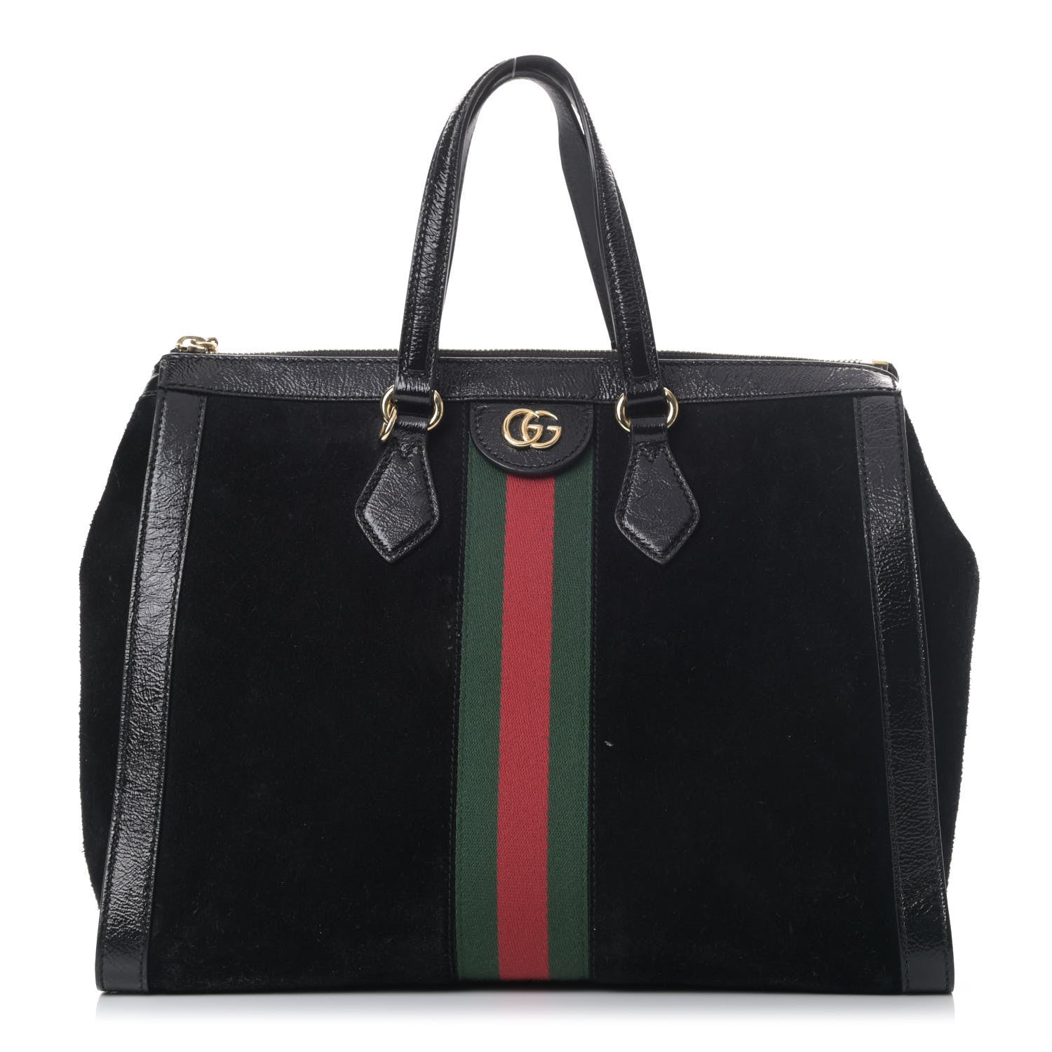 Gucci Suede Patent GG Web Medium Ophidia Tote Bag Black 1 of 9