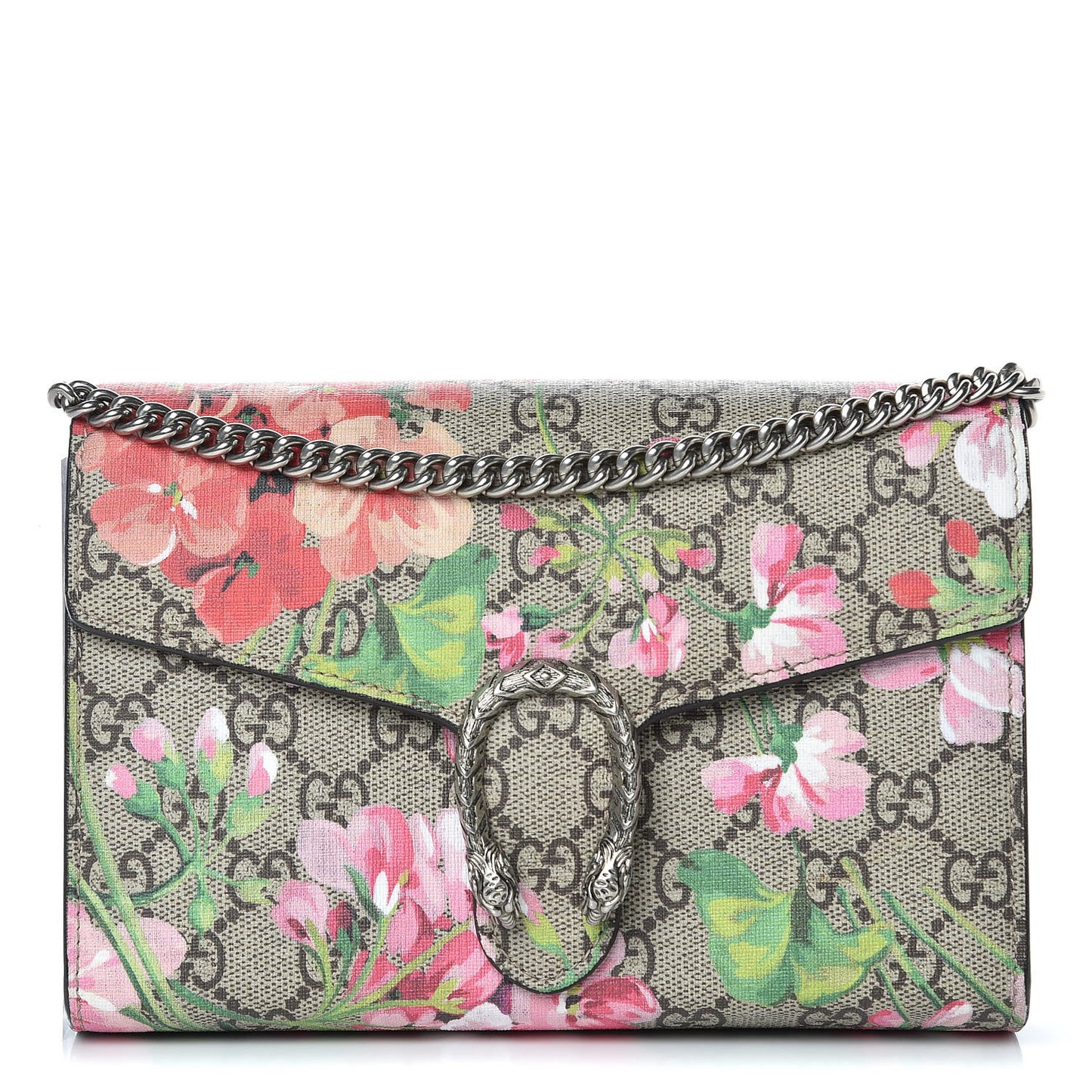 GG Supreme Monogram Blooms Mini Dionysus Chain Wallet Beige Multicolor Dry Rose
