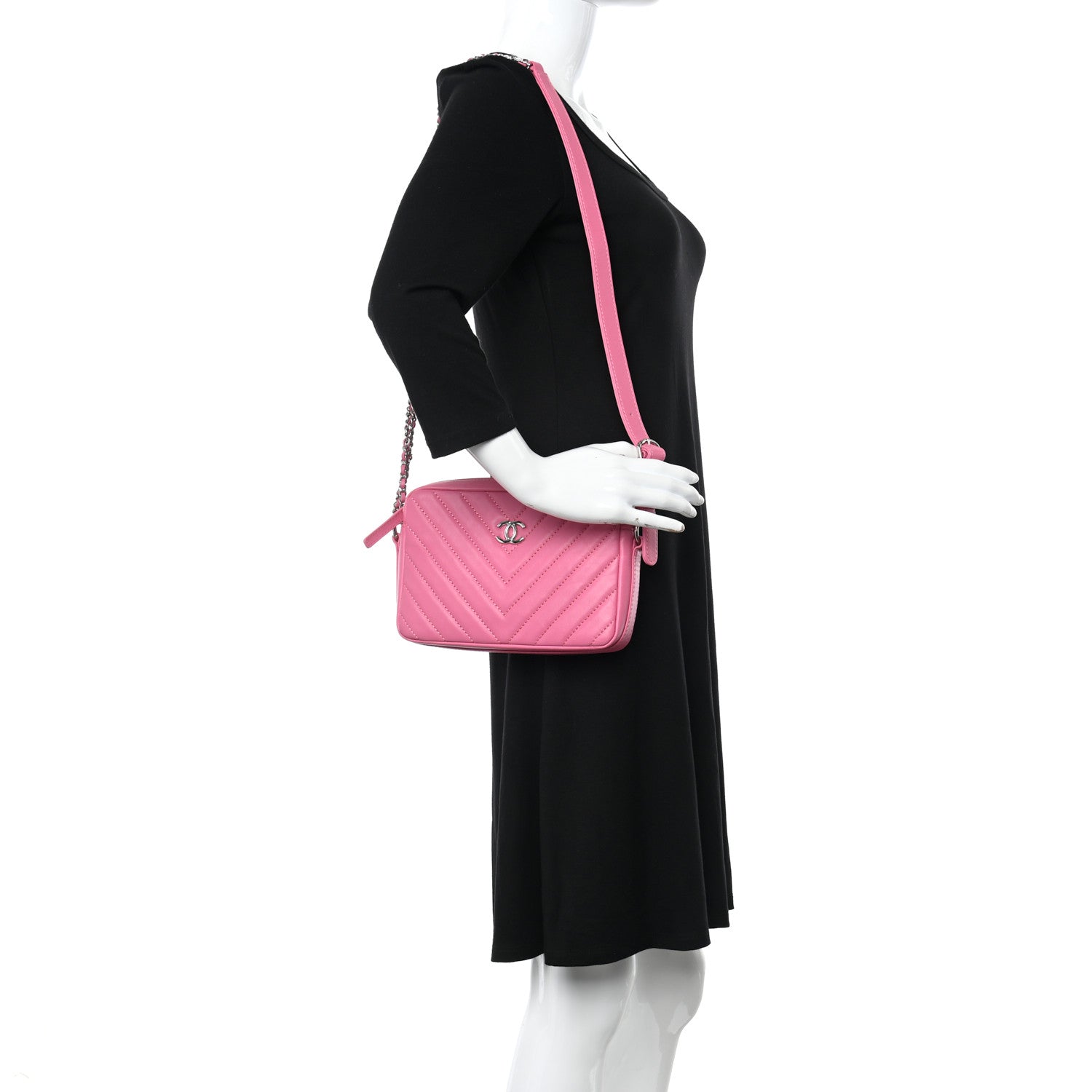 Chanel Lambskin Chevron Quilted Small Promenade Camera Case Pink 2 of 16