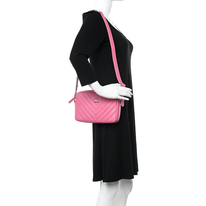 Chanel Lambskin Chevron Quilted Small Promenade Camera Case Pink 2 of 16