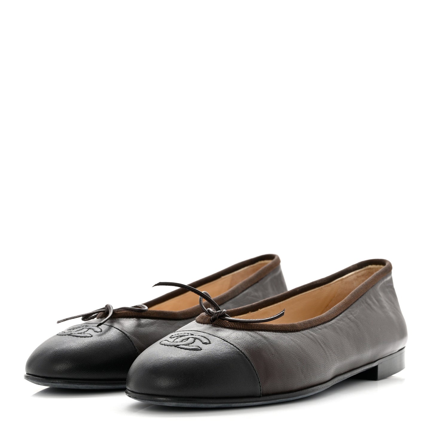 Lambskin Cap Toe CC Ballerina Flats 40.5 Brown Black