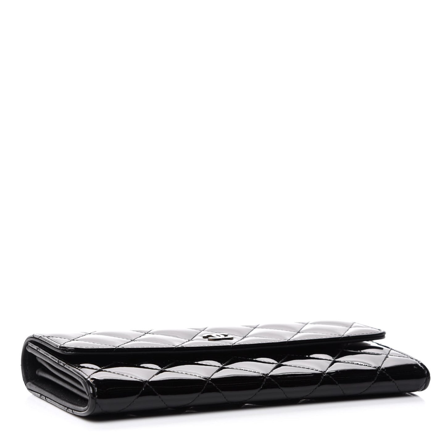 Patent Quilted Large Flap Wallet Black
