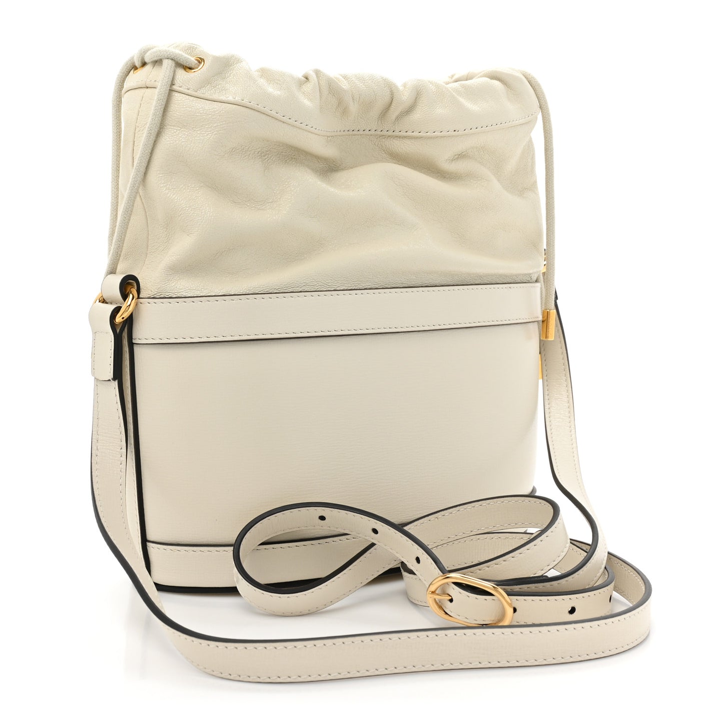 Azalea Sakai Calfskin Horsebit 1955 Drawstring Bucket Bag Mystic White