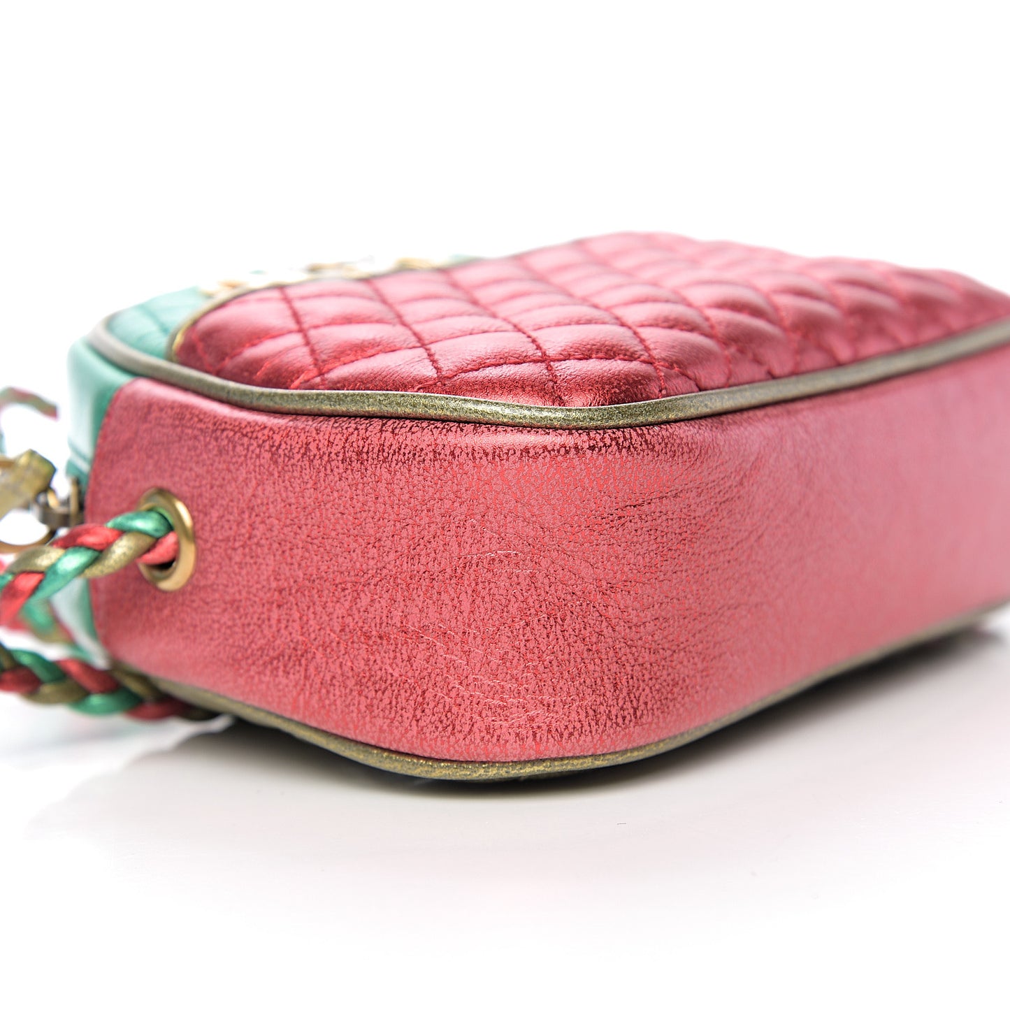 Laminated Nappa Trapuntata Mini Zumi Dome Shoulder Bag Rosso Jasmine Green Rame