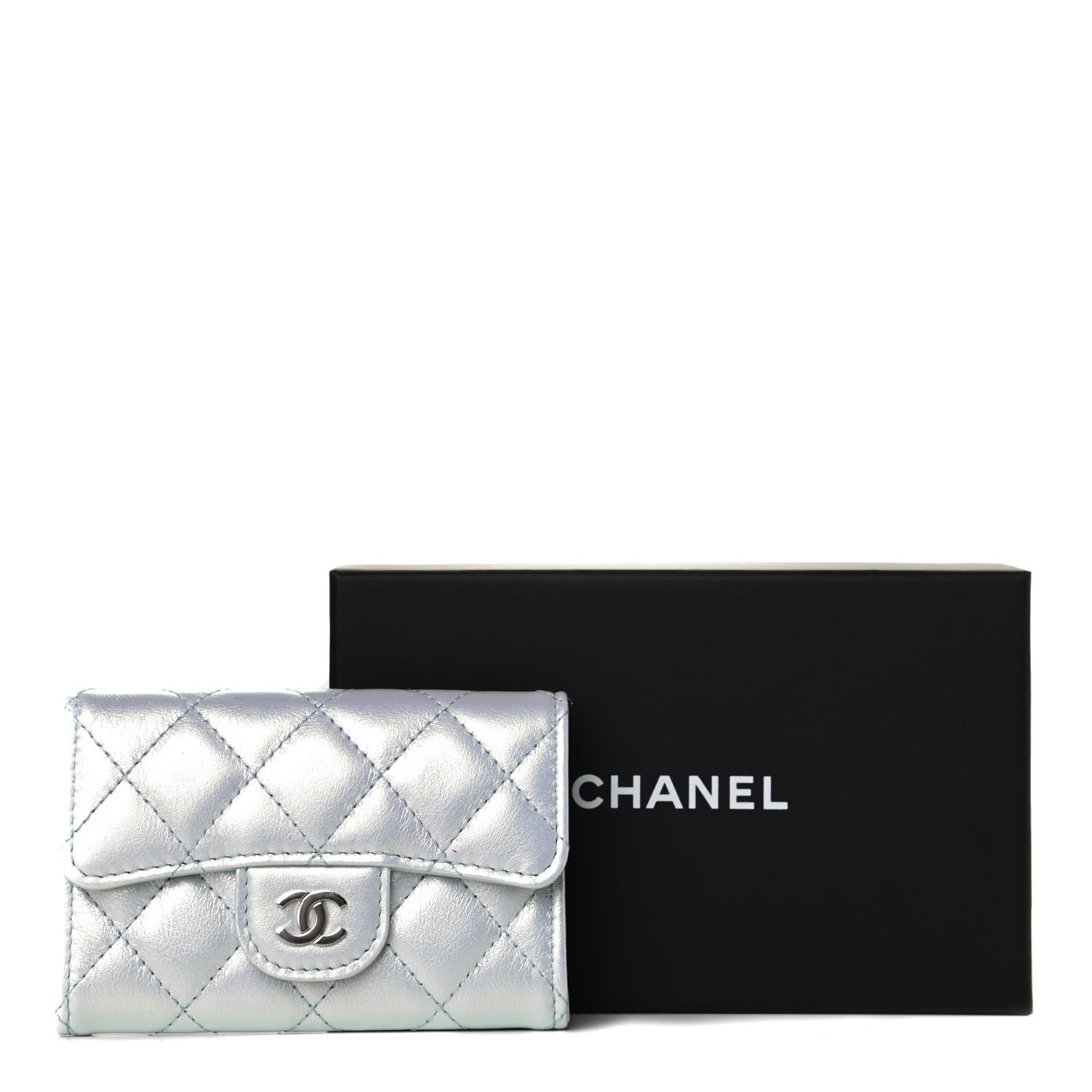 Chanel Iridescent Calfskin Quilted Flap Card Holder Light Blue 8 of 8