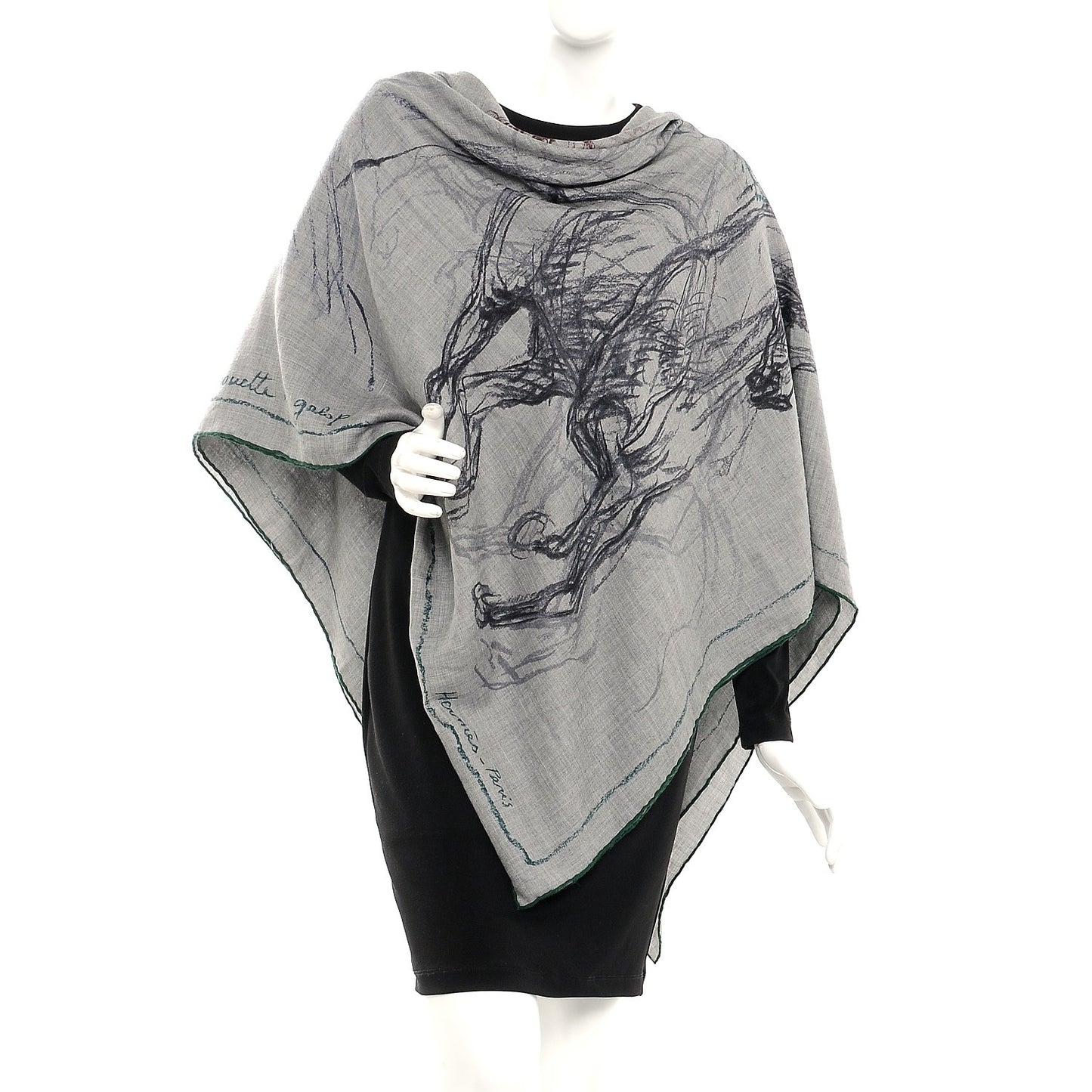 Cashmere Silk Pirouette au Galop Shawl 140 Gris Chine Prune Vert