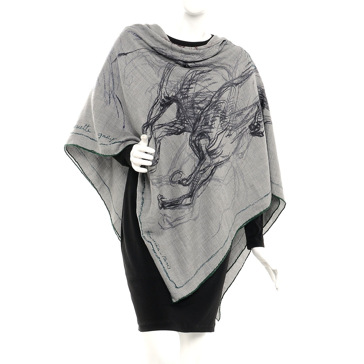 Hermes Cashmere Silk Pirouette au Galop Shawl 140 Gris Chine Prune Vert 2 of 5