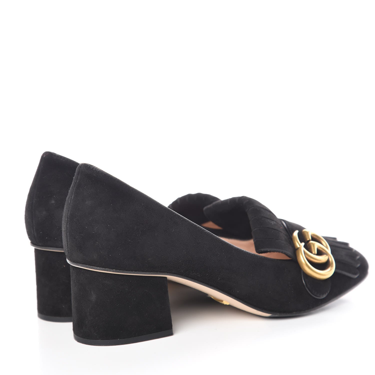 Gucci Kid Scamosciato GG Marmont Fringe 50mm Loafer Pumps 37.5 Black 4 of 14