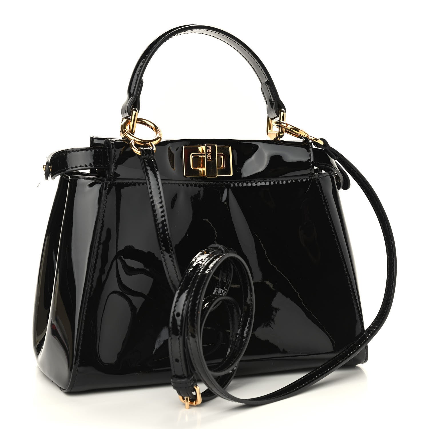 Fendi Vitello Vernice Mou Mini Peekaboo Iconic Satchel Black 3 of 8