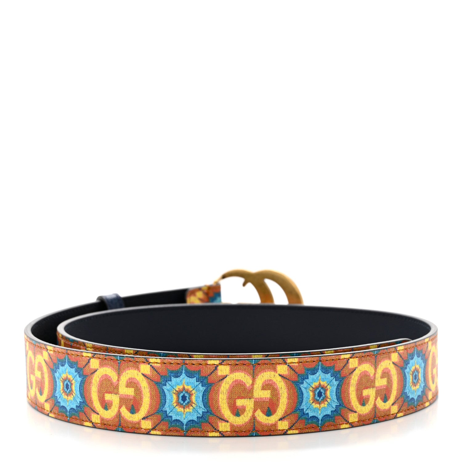 Gucci GG Supreme Monogram Kaleidoscope Double G 30mm Belt 80 32 Blue Orange Multicolor Blue Agata 2 of 3
