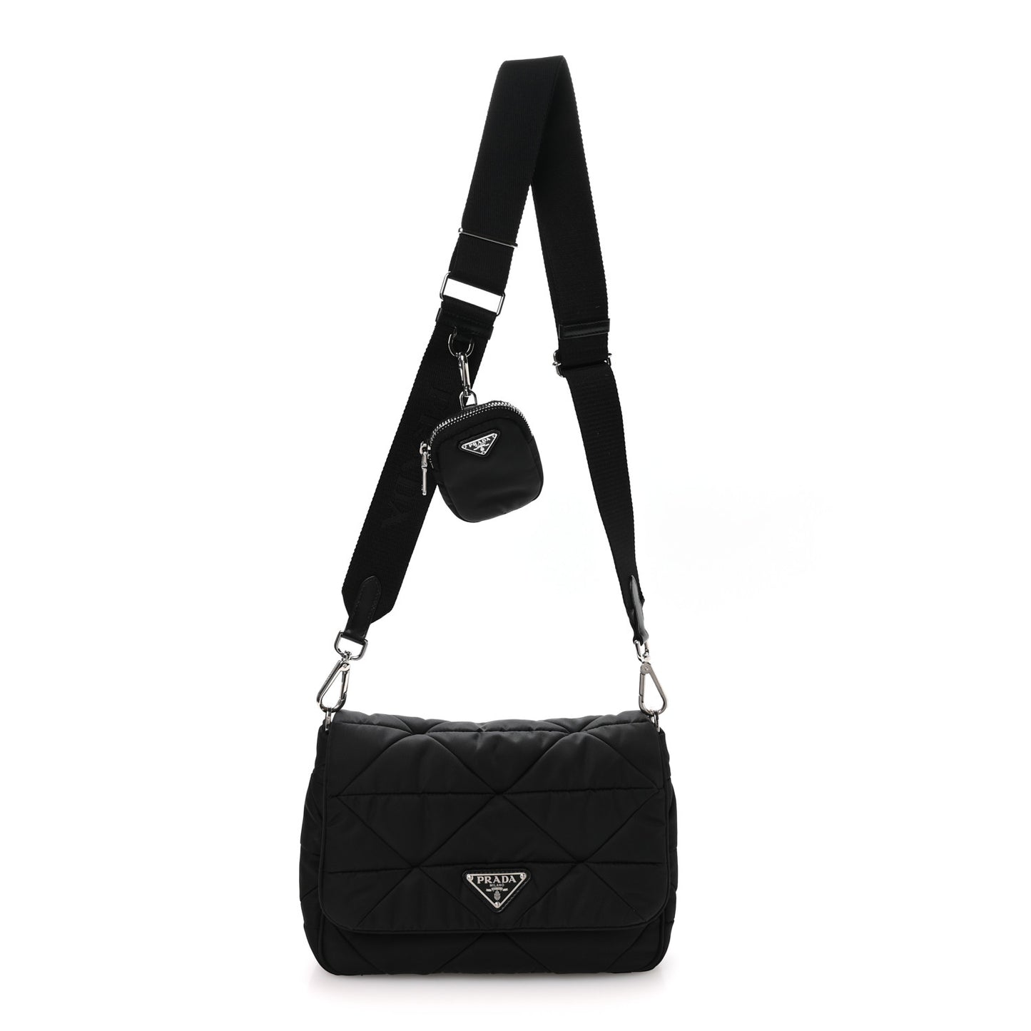 Re-Nylon Quilted Padded Flap Shoulder Bag Black